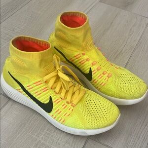 NIKE: Yellow High-Top Lunar Epic Neon Sneakers Fly-Knit